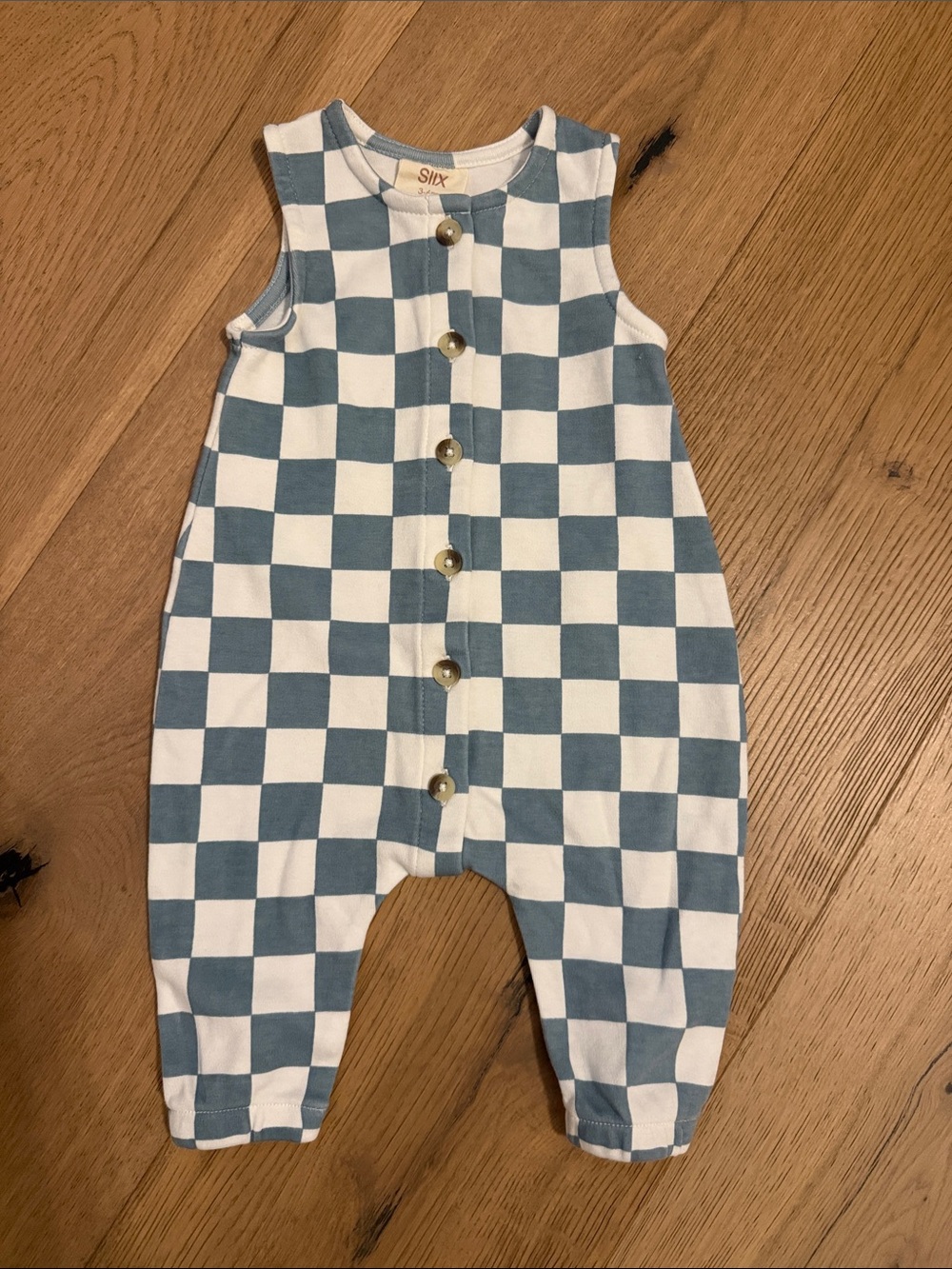 SIIX Baby Boy Blue & White Checkered Baby Romper